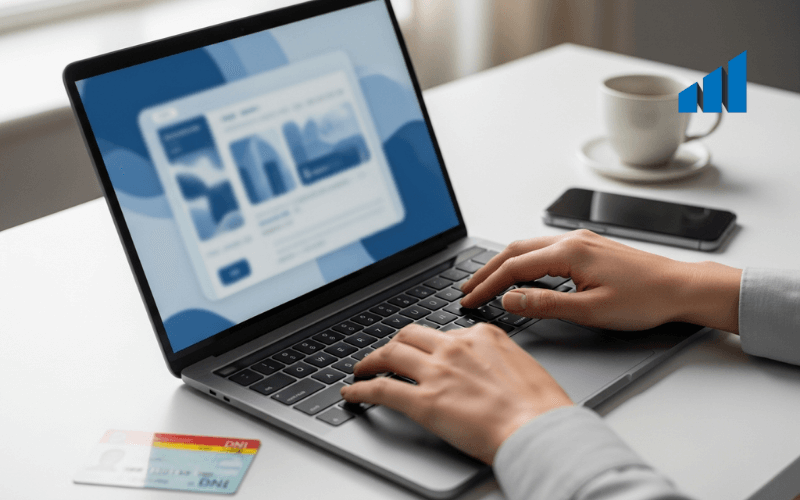 Persona utilizando certificado digital en ordenador para tramites electronicos con administracion publica