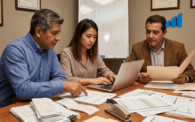 equipo de empresa revisando justificantes de dietas y desplazamientos